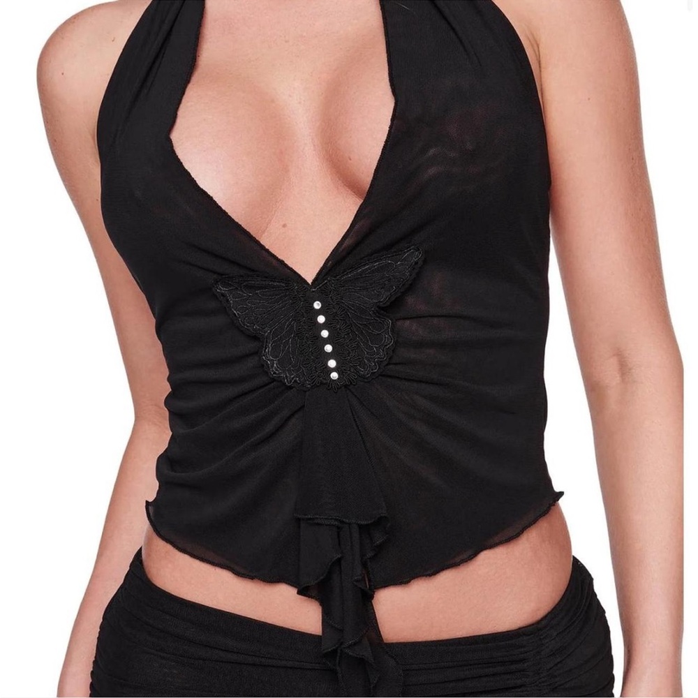 Iamgia Emillia Black Butterfly Halter Top